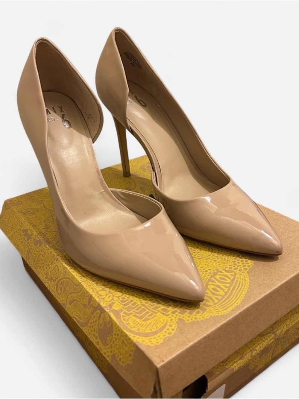 Mix No. 6 Patent Pointed-Toe Stiletto Pumps in Nude